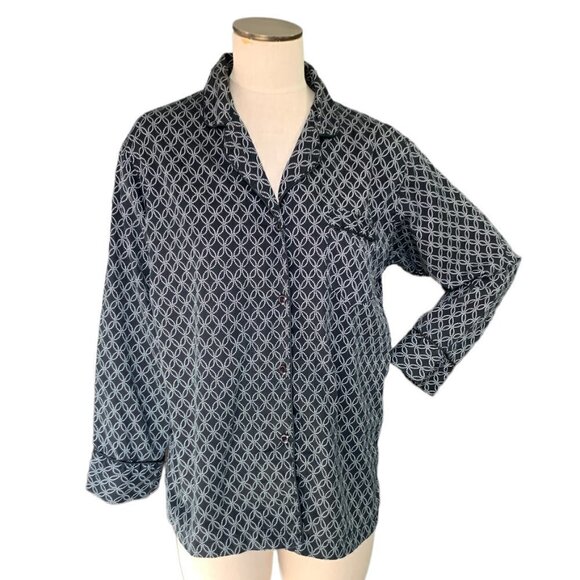 I. Magnin Cotton Button Down Top Sz M Black & White #94B - Picture 3 of 8